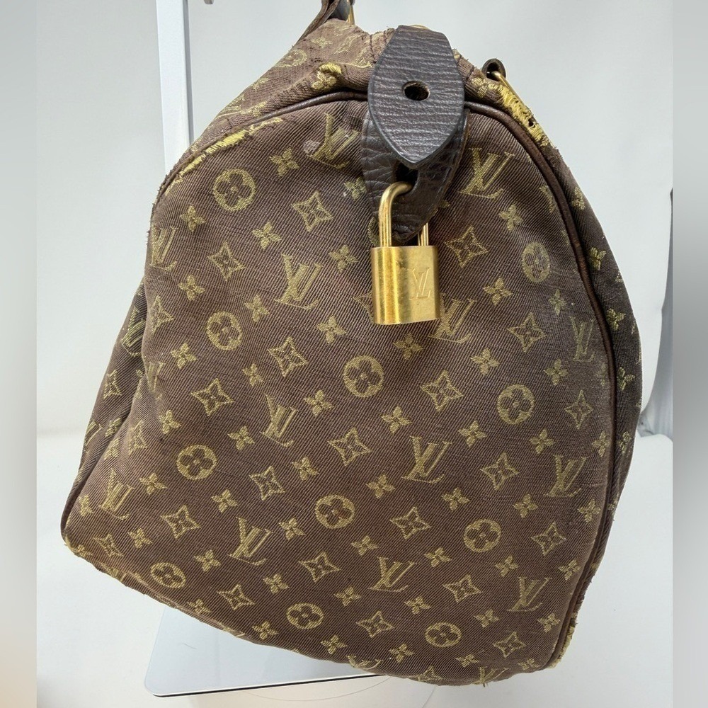Louis Vuitton Vintage 2008 Monogram Mini Lin Speedy 30 Brown Ebene Trim Satchel - Picture 11 of 17